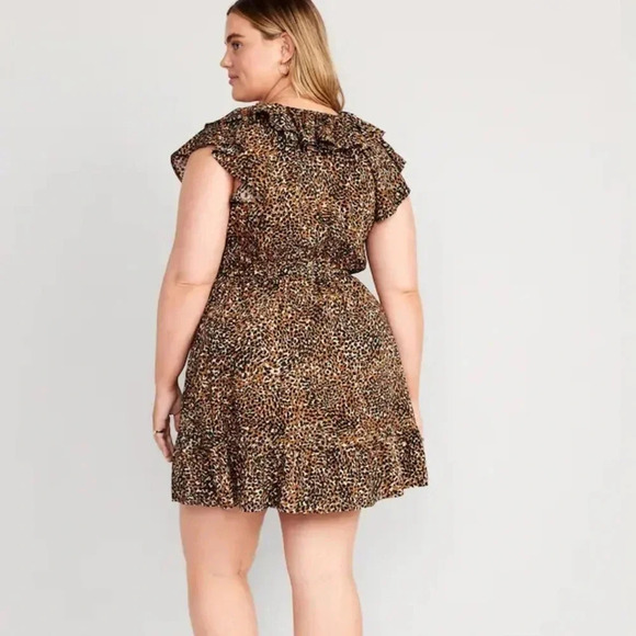 Old navy leopard print plus size waist-Defined Ruffle-Trim Mini Dress size 2X - Picture 2 of 9